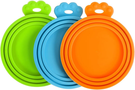 3 Packs Silicone Pet Can Lids, Dog Cat Food Can Cover, Universal Size Can Tops, 1 Fit 3 Standard Size Food Cans, BPA Free Dishwasher Safe (Blue, Green, Orange)