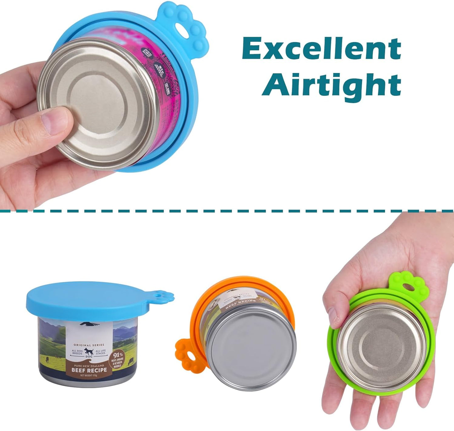 3 Packs Silicone Pet Can Lids, Dog Cat Food Can Cover, Universal Size Can Tops, 1 Fit 3 Standard Size Food Cans, BPA Free Dishwasher Safe (Blue, Green, Orange)